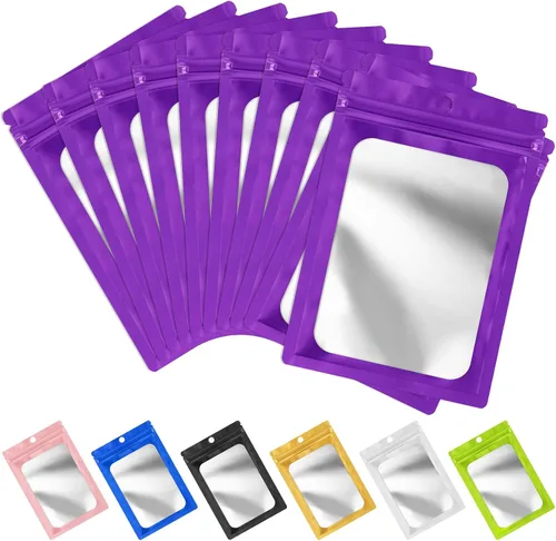 Miniatura 11 de FUNFERY - Paquete de 100 bolsas resellables de Mylar con ventana transparente esmerilada, bolsa con cremallera a prueba de olores