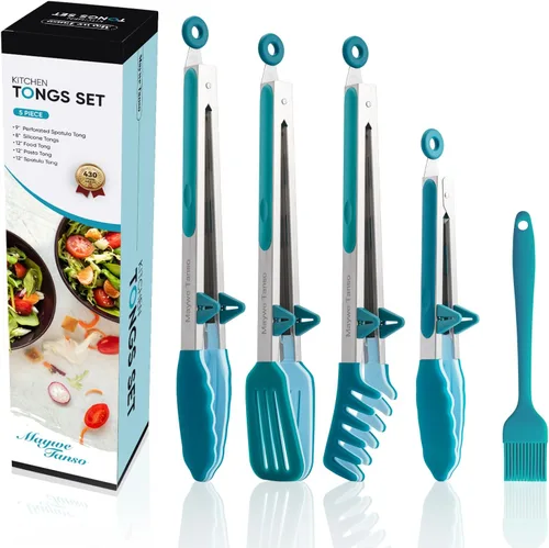 Miniatura 14 de Paquete de 3 pinzas de silicona para cocinar, Maywe Tanso pinzas de cocina de 9 pulgadas con puntas de silicona, pinzas de acero inoxidable