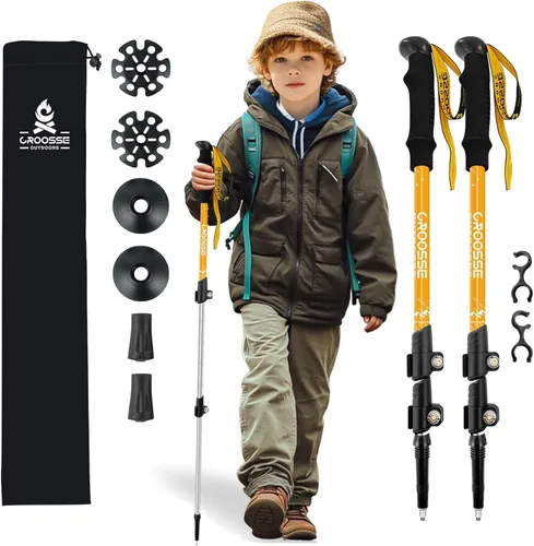 Miniatura 9 de Croosse - Bastones de senderismo ligeros y plegables para niños, bastones de senderismo retráctiles de aluminio, paquete de 2 bastones de esquí