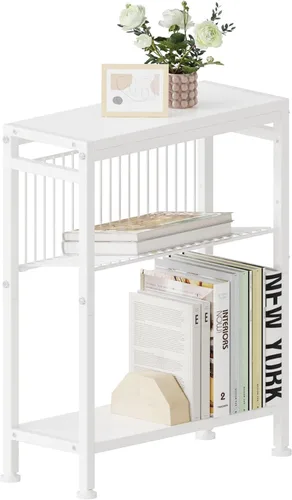 Miniatura 12 de Mesa auxiliar para espacios pequeños, mesa auxiliar estrecha con soporte para revistas, mesa auxiliar delgada de diseño 2 en 1, mesita de noche