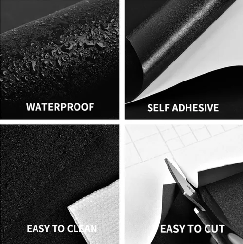 Miniatura 8 de Papel tapiz negro de 17.51 x 118 pulgadas, despegar y pegar, extraíble, autoadhesivo, papel de contacto negro para armarios, dormitorio, baño