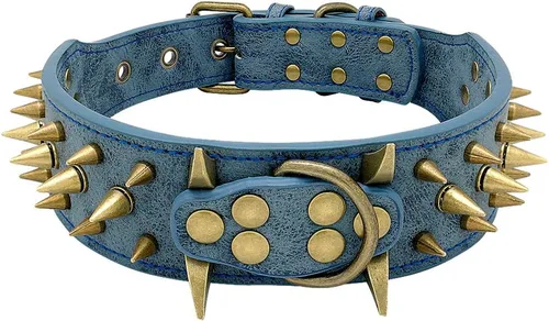 Miniatura 8 de Collar de perro de cuero con púas de 2 pulgadas, remache afilado antimordidas para perros Pit Bull medianos y grandes, cuello marrón para 14-19