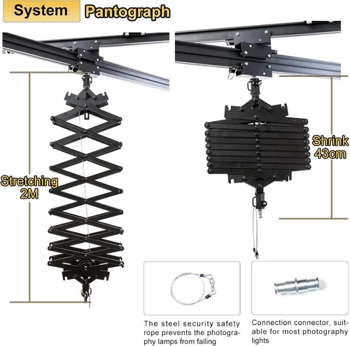 Miniatura 4 de Kit completo de sistema de riel de techo Pantograph Studio de 59 x 59 pulgadas con lámpara de techo para fotografía de 16.9-78.7 in, soporte
