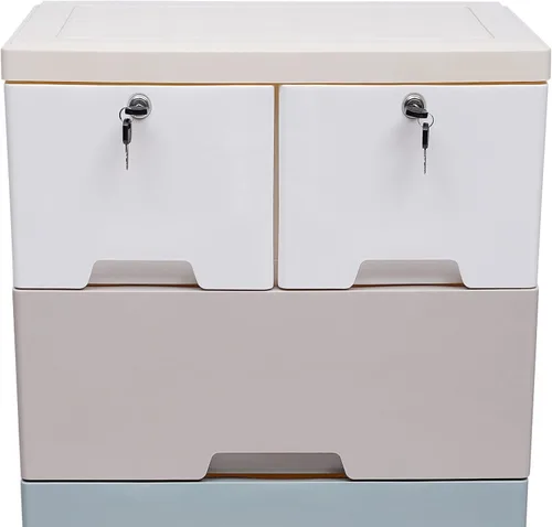 Miniatura 6 de Cómoda de plástico con 6 cajones, armario de almacenamiento multifuncional con cerradura, organizador de llaves de ropa para dormitorio, sala