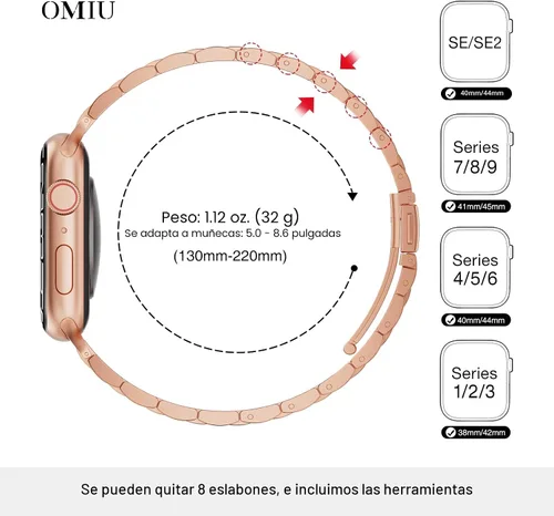Miniatura 3 de Correa fina compatible con Apple Watch de 40mm, 38mm, 42mm, 44mm, de acero inoxidable de alta calidad de repuesto, ajustable, para iWatch Series