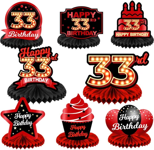 Miniatura 74 de Feliz Cumpleaños 15 Centros de Mesa de Panal Rojo y Negro Globos Decoración Temática de Mesa Decoraciones de Mesa Adornos de Mesa para Niñas Mujeres