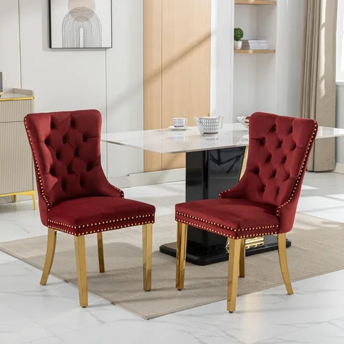 Miniatura 22 de Juego de 2 sillas de comedor de terciopelo, sillas decorativas tapizadas con patas de metal plateado, ribete de cabeza de clavo, tirador de anillo
