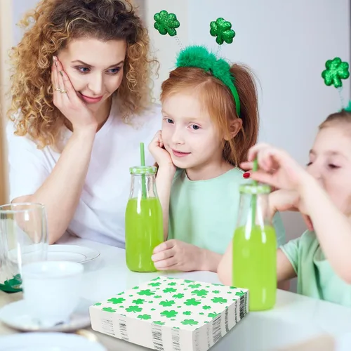 Miniatura 5 de JarThenaAMCS 100 servilletas de cóctel de trébol del día de San Patricio de 3 capas de papel de aluminio de trébol verde, servilletas de papel