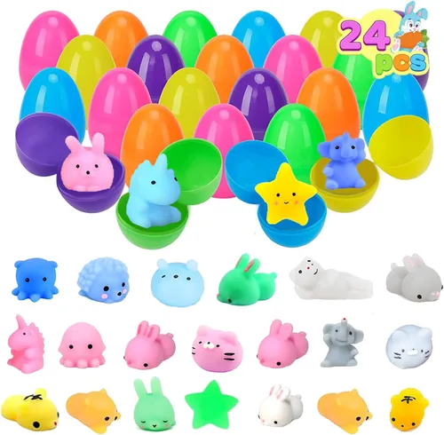 24 huevos de Pascua rellenos de juguetes esponjosos, rellenos de cesta de Pascua para niños y niñas, relleno de huevos de Pascua de plástico, cosas
