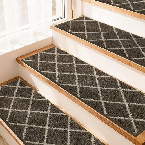 Miniatura 10 de COSY HOMEER Peldaños de escalera para peldaños de madera de 9 x 28 pulgadas, alfombras antideslizantes, pelar y pegar para interiores para niños