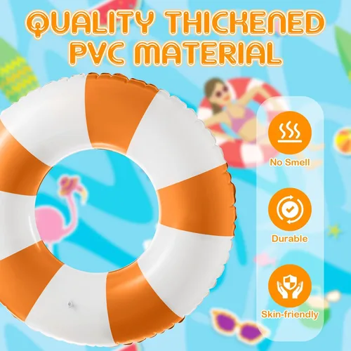 Miniatura 3 de Foilswirl Flotadores inflables jumbo de 47.24 pulgadas para piscina, anillos de piscina a rayas azules y blancas, tubo inflable para mujeres Naranja