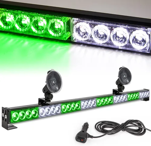 Barra de Luz Estroboscópica de Emergencia Blanca/Verde de 36 pulgadas, 13 Patrones de Destello, Asesor de Tráfico, Advertencia de Peligro, Barra de