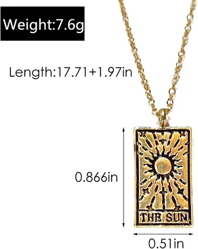 Miniatura 2 de Collar con colgante de tarjeta de tarot, amuleto de astrología, tarot, sol, luna, estrella, Fátima, ojo de mano, brújula, corazón, león, clavícula