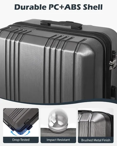 Miniatura 4 de Coolife Maleta Expandible PC+ABS Juego de 3 piezas con cerradura TSA Spinner 20in24in28in, plateado