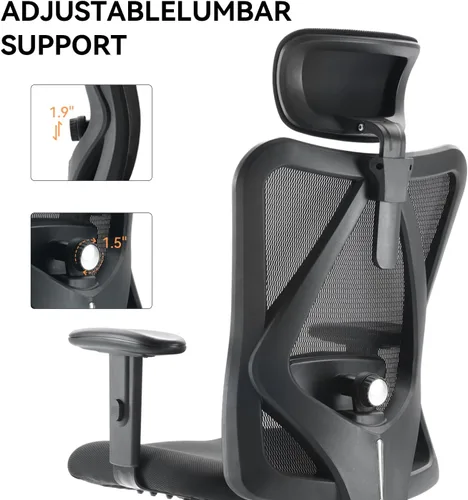 Miniatura 9 de XUER Silla de oficina ergonómica, silla de escritorio de malla para computadora con soporte lumbar de esponja ajustable, cojín grueso, reposabrazos