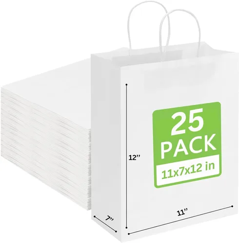 Miniatura 12 de JET PAPER BAGS - Bolsas grandes de papel blanco con asas de 18 x 7 x 18 pulgadas [25 piezas] ideales para llevar, comestibles, golosinas, venta al