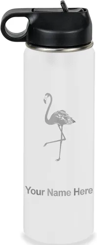Miniatura 72 de LaserGram Botella de agua personalizada, flamenco, acero inoxidable de doble pared aislada al vacío con popote superior, regalo grabado