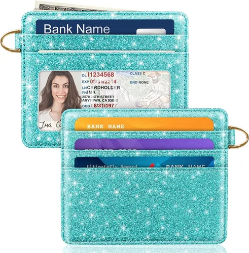 Miniatura 21 de Bolsillo frontal minimalista delgado con bloqueo RFID para tarjetas de crédito, cartera pequeña, bonita funda para tarjetas para mujeres, beige