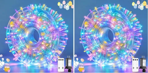 Miniatura 64 de JMEXSUSS Luces rojas blancas y azules con cable transparente, 66 pies, 200 luces LED para decoración del 4 de julio, luz de Navidad para celebración