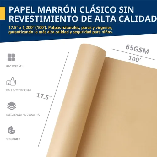 Miniatura 4 de PerkHomy - Rollo de papel kraft marrón de 17.5 x 1.200 pulgadas (100 pies) para envoltura de regalos, tablón de anuncios, manualidades, ramo