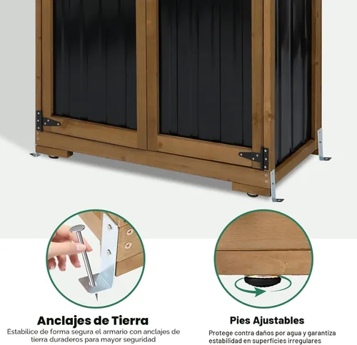 Miniatura 6 de Ketive Gabinete de almacenamiento para exteriores, armario alto de jardín para herramientas con techo resistente a la intemperie, puertas con doble