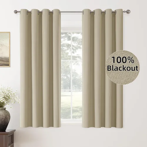 Miniatura 50 de ChrisDowa Cortinas 100% Opacas de Abedul Sólido de 45 Pulgadas de Largo, 2 Paneles para Dormitorio y Sala de Estar, Estilo Granja Oscurecedoras