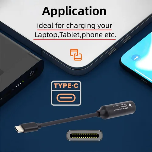 Miniatura 6 de chenyang Convertidor de alimentación CC a USB C, USB C macho a CC 0.098x0.028 in PD 65W 5V/9V/20V adaptador de cable de carga rápida