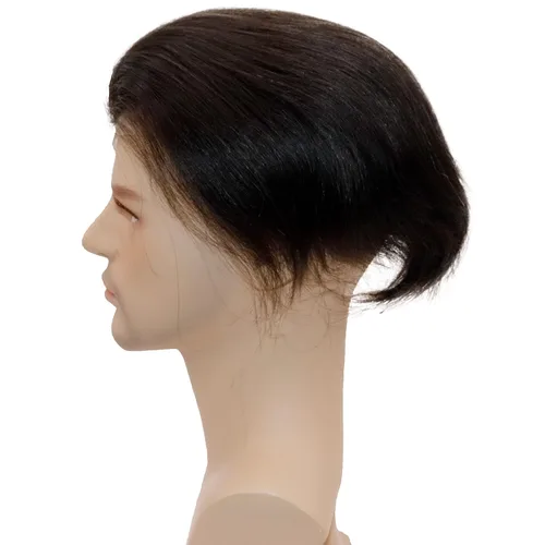 Miniatura 6 de Peluca de cabello humano europeo de repuesto para hombre, encaje suizo frontal, 0.003 in, piel fina, poliuretano, con bucle, 10 x 8 pulgadas