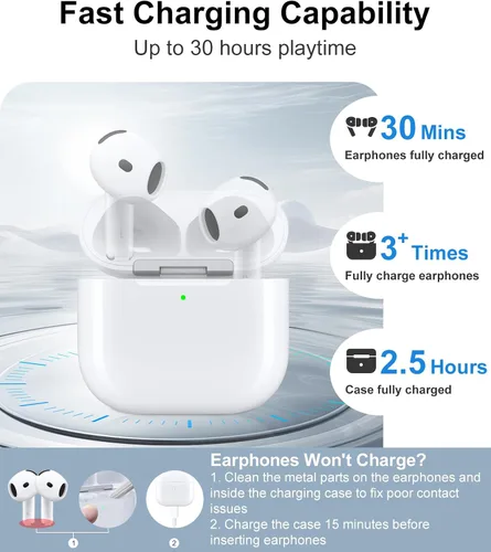Miniatura 4 de Funda de carga inalámbrica compatible con AirPods 4, funda de repuesto para AirPods 4, botón de sincronización de emparejamiento Bluetooth, incluye