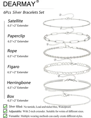Miniatura 5 de DEARMAY Pulseras de oro para mujer, impermeables, juegos de joyas de oro real de 14 quilates para mujer, modernas, finas, delicadas, apilables