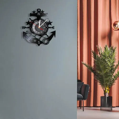 Miniatura 5 de Reloj de pared de disco de vinilo de 12 pulgadas, funciona con pilas, cuarzo silencioso, sin tictac, telescopio de anclaje de barco náutico, Sin luz