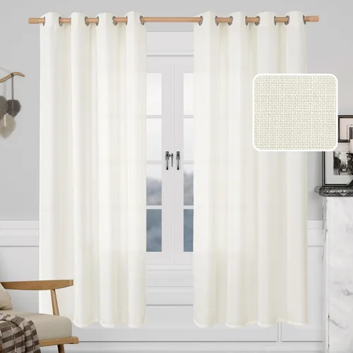 Miniatura 18 de LAMIT Cortinas de Lino Blancas Semitransparentes para Dormitorio, Paneles Filtrantes de Luz, Cortinas de Lino con Ojales de Protección de Privacidad