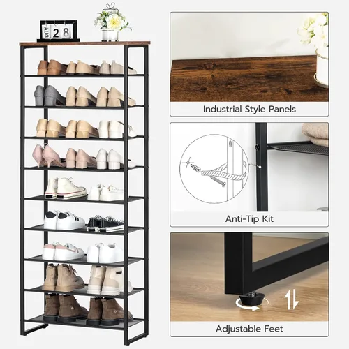 Miniatura 8 de HOOBRO - Zapatero de 10 niveles, organizador de almacenamiento de zapatos de 23.6" L, estante de zapatos de gran capacidad para entrada de puerta