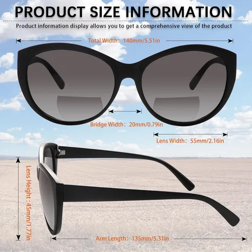 Miniatura 2 de Paquete de 4 lentes de sol de lectura bifocales para hombres y mujeres con Cateye Vintage Fashion Bifocal UV400 protección solar para exteriores
