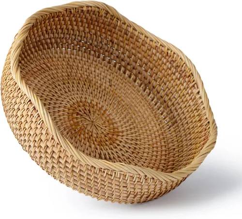 Miniatura 12 de YANGQIHOME Cesta de pan de ratán, cestas de frutas redondas, cuencos de almacenamiento de mimbre, cuencos de cesta de servicio tejida natural