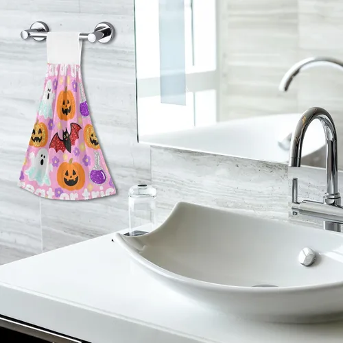 Miniatura 7 de Toalla de baño con diseño de acuarela, cara de perro, floral, lavanda, floral, calabaza, Halloween, juego de 2 toallas de Navidad para baño