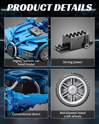 Miniatura 4 de Nueris 1:18 Technic Super Sports Cars Model Sets - 423 PCS Bloques de Construcción de Automóvil MOC Azul Juguetes de Ingeniería de Carreras - Idea