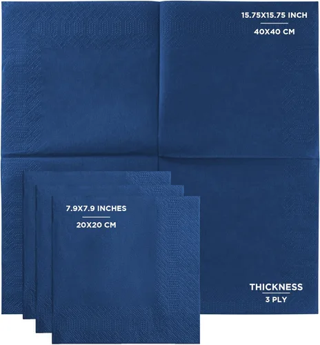Miniatura 2 de Servilletas de cena azul oscuro, 3 capas, 125 unidades, servilletas de papel desechables de primera calidad para fiestas, bodas, restaurantes, bares