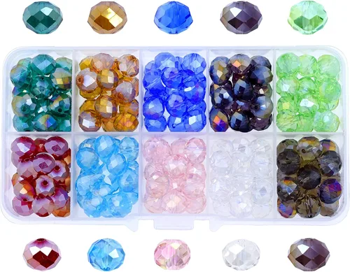 Mandala Crafts 10 cuentas de cristal Briolette de 0.394 in de colores AB surtidos para manualidades, 150 cuentas de vidrio facetadas sueltas para 10