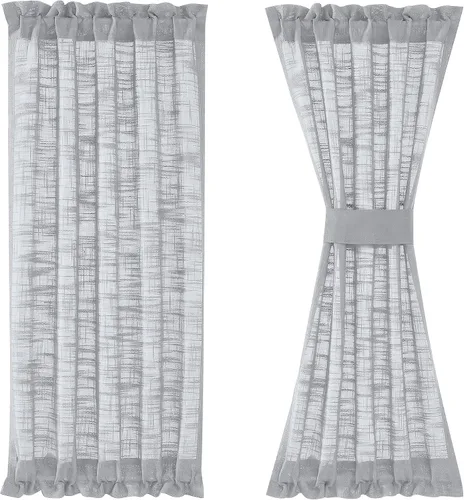 Miniatura 14 de FMFUNCTEX Paneles de luz lateral gris de 40 pulgadas de largo, con textura de lino corto, cortinas semitransparentes para puerta francesa