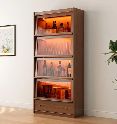 Estantería alta de madera sólida con luz LED de 3 colores y puerta de cristal, armario organizador de almacenamiento de gran pantalla, para estudio,