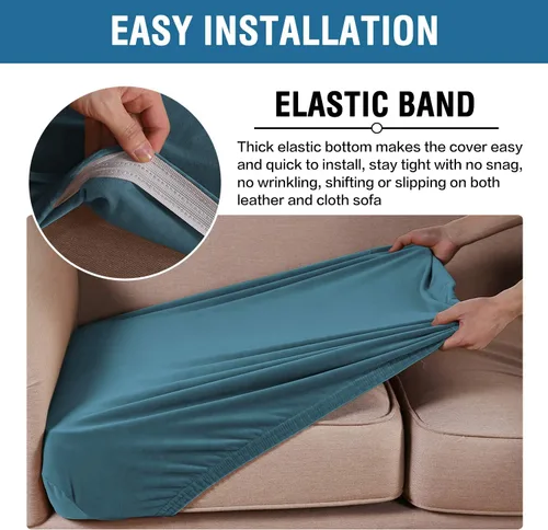 Miniatura 4 de H.VERSAILTEX - Funda de cojín de terciopelo elástico para silla o sofá, con parte inferior elástica, lavable Azul pavo real
