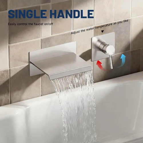 Miniatura 4 de BWE Grifo de bañera de montaje en pared dorado cepillado de una sola manija grifo de bañera moderno con válvula empotrada llenador de alto flujo