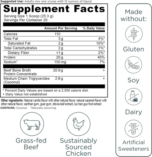 Miniatura 10 de Ancient Nutrition Proteína en polvo de caldo de huesos, sabor caramelo salado, 19g de proteína por porción, de res, apoya la piel saludable