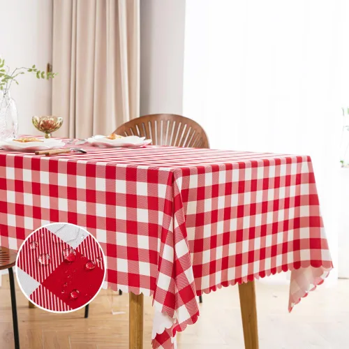 Miniatura 43 de MANGATA CASA Mantel de cuadros rosa para mesas cuadradas, mantel a cuadros, impermeable, para cocina y mesa, mantel de poliéster a cuadros sin Rosa