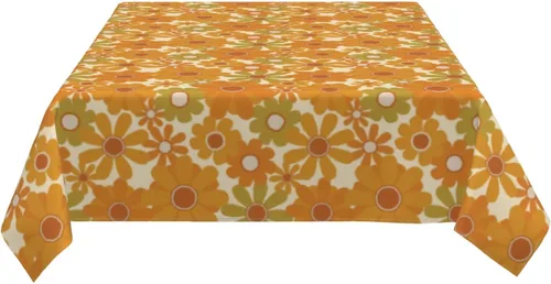 Miniatura 5 de Cafl Mantel retro con diseño de girasol de los años 70, sin arrugas, para picnic, cocina, vacaciones, comedor, rectangular, poliéster lavable