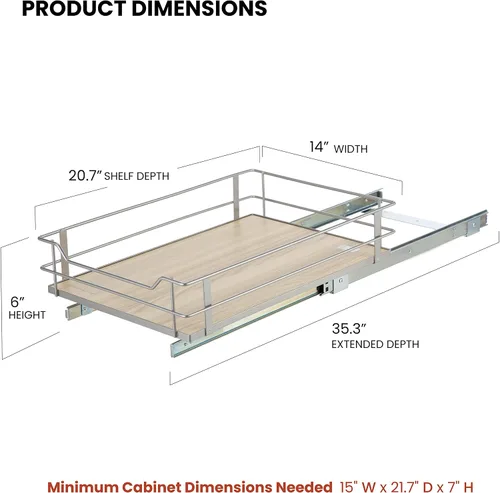 Miniatura 3 de Home Zone Living Organizador de gabinete de cocina extraíble con cajón deslizante para almacenamiento que ahorra espacio, 14"A x 21"L, acabado