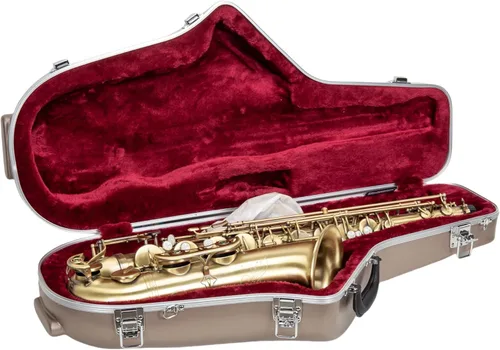 Miniatura 8 de Crossrock Funda para saxofón alto de ABS – Acabado champagne rectangular, interior de terciopelo burdeos, cerradura de seguridad y correa desmontable