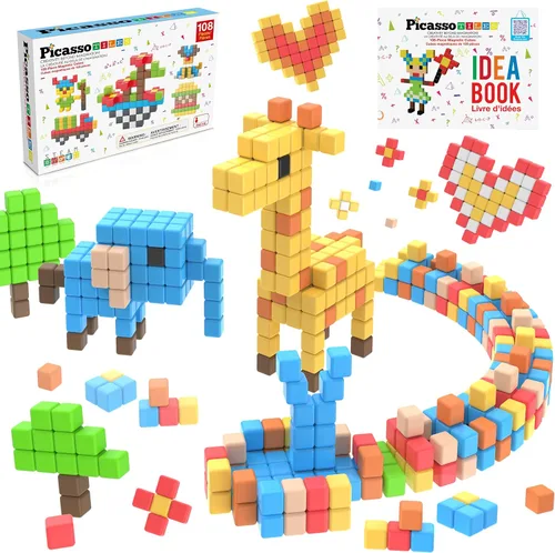 Miniatura 14 de PicassoTiles 102 piezas Cubo de rompecabezas magnético de píxeles de 1" Mezcla y combina juguetes con Ideabook STEM Educación de aprendizaje Bloques