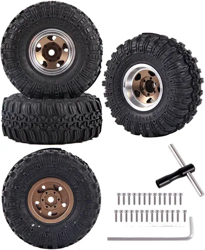 Miniatura 7 de Neumáticos de aluminio Beadlock RC de 1.0 pulgadas para camiones RC 1/18 1/24 TRX4M, SCX24, FCX24 RC Crawler, ruedas RC Hops Up (4 piezas rojas)